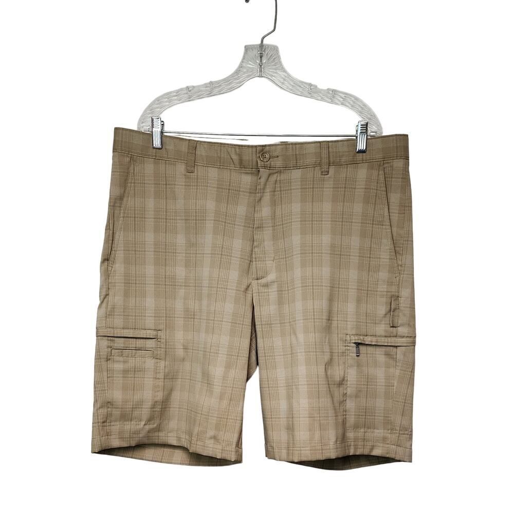Greg Norman Men's Tasso Elba Tech Plaid Golf Shorts Size 38 Color Tan
